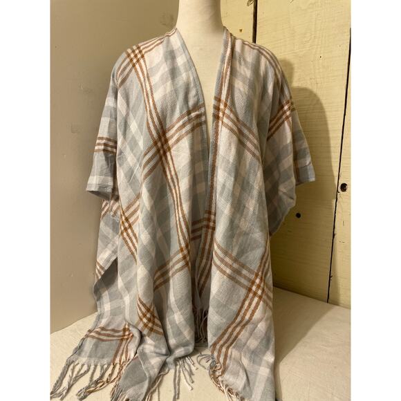 Three Dots Women's Shawl Wrap One Size Louisa Plaid Grey Casual Soft NWT - Picture 1 of 4